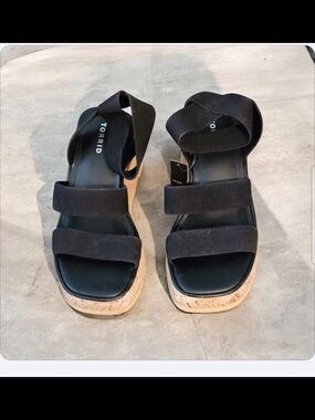 torrid Black Cork Platform Strap Sandals WW